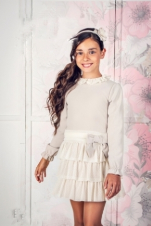 VESTIDO COMBINADO EN NEOPRENO Y TUL 